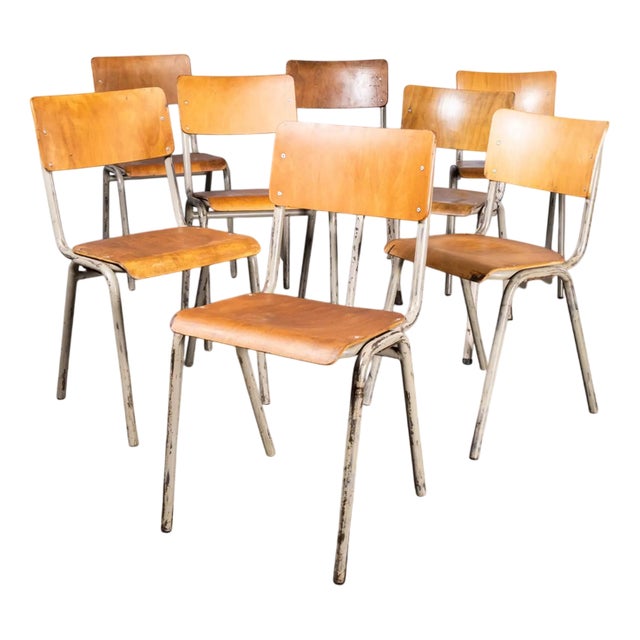 French Metal Framed Stacking University Dining Chairs, 1960s, Set of 8 For Sale
