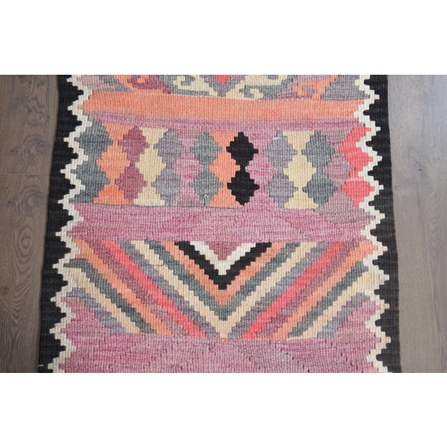 Pink 1970s Turkish Oushak Handmade Wool Cotton Pink Runner Rug For Sale - Image 8 of 11