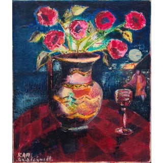'Still Life of Roses With Figure Approaching' by Karl Goldschmidt, German Expressionist, Robert Graves For Sale