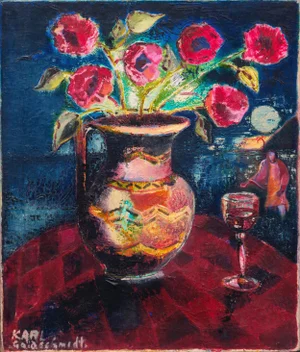 'Still Life of Roses With Figure Approaching' by Karl Goldschmidt, German Expressionist, Robert Graves