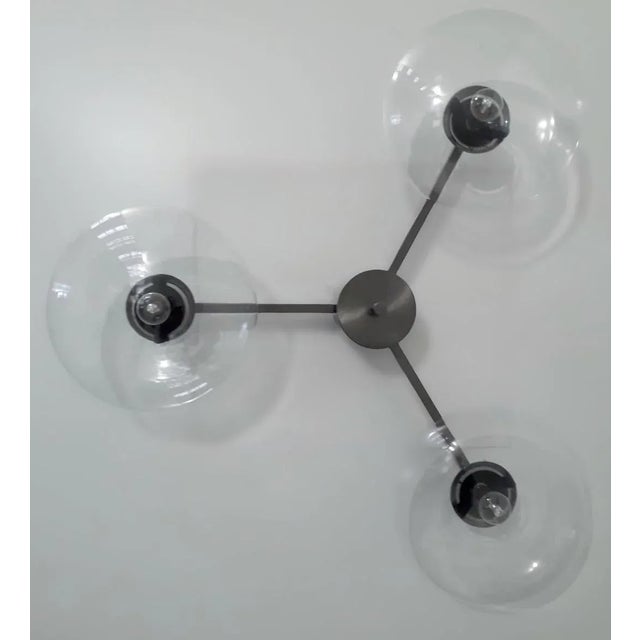 Italian flush mount with three clear Murano glass shades mounted on solid brass frame in satin black nickel finish / Made...
