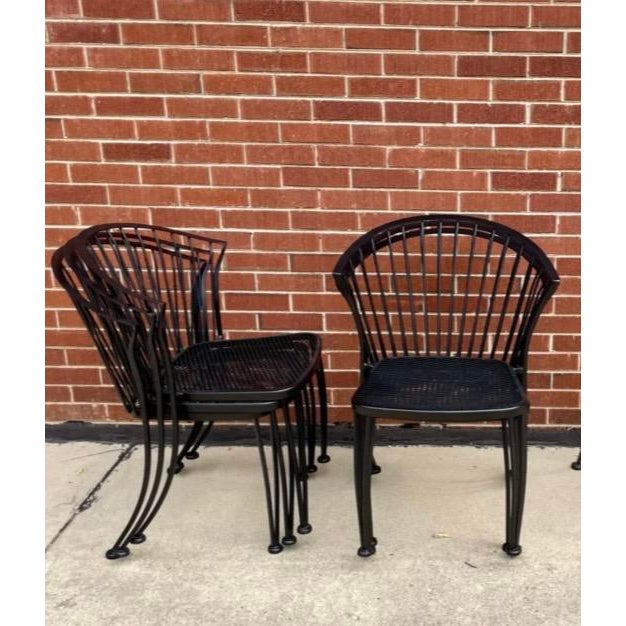 Contemporary 1990s Woodard Pinecrest Attributed Outdoor Wrought Iron Dining Set 7 Pieces For Sale - Image 3 of 12