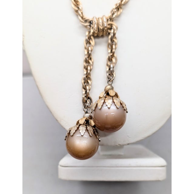 Mid-Century Modern Vintage 1960s Signed Napier Goldtone "Peach" Moonglow Drops Necklace For Sale - Image 3 of 11
