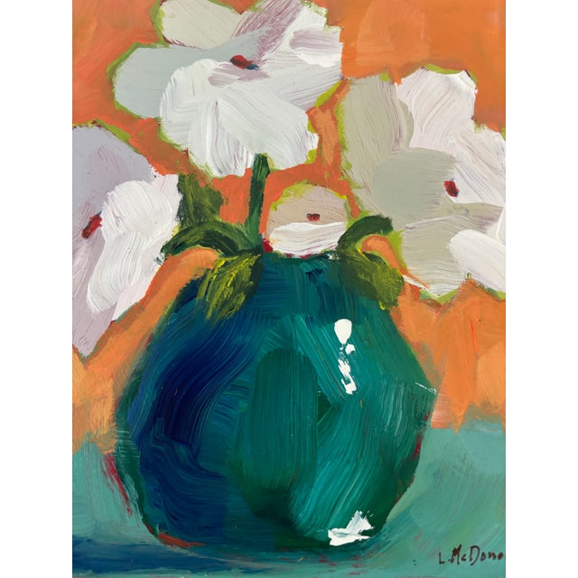 “Emerald Stillness” Original Acrylic Contemporary Expressionism Still Life Floral by Linda McDonough For Sale In Naples, FL - Image 6 of 11
