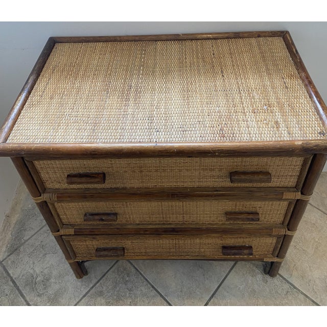Vintage Rattan and Bamboo Cane Chest of 3 Drawers, 1970s For Sale - Image 11 of 15