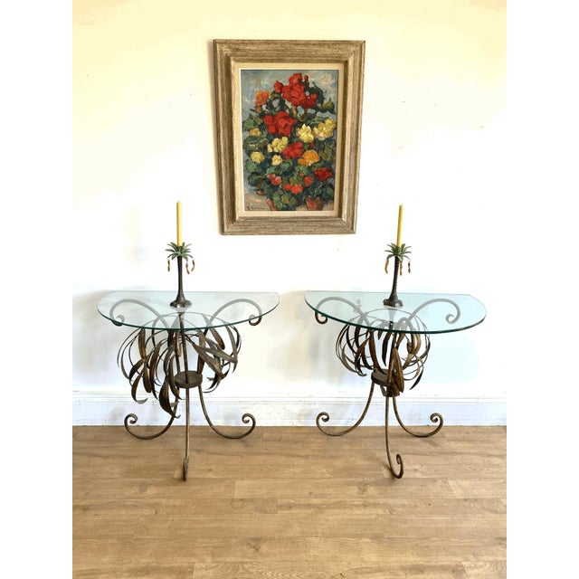 Gold French Demi Lune Side Tables, Set of 2 For Sale - Image 8 of 10