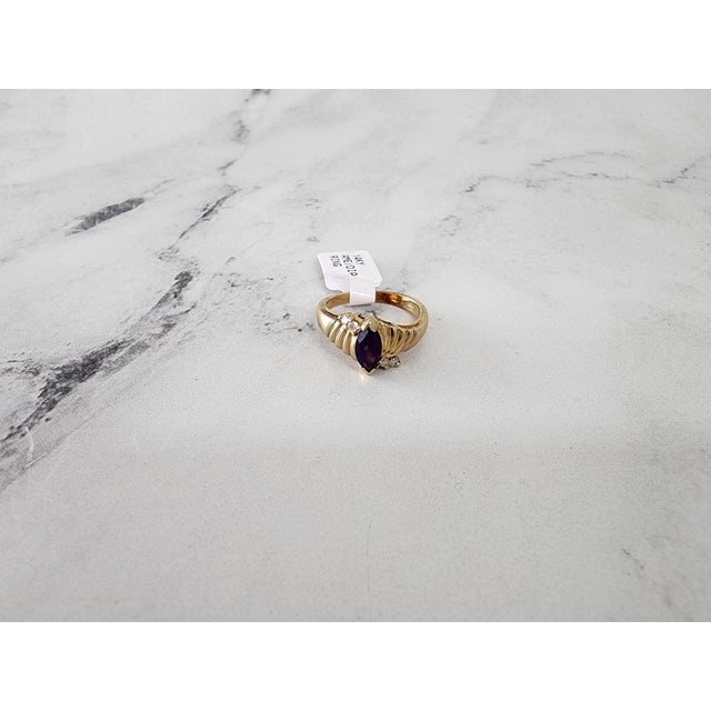 Marquise Amethyst Gold Ring 14k Yellow Gold, Size 9 For Sale In Los Angeles - Image 6 of 6