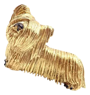 Vintage Tiffany & Co. Yellow Gold Enamel Dog Terrier Brooch Pin 1960's