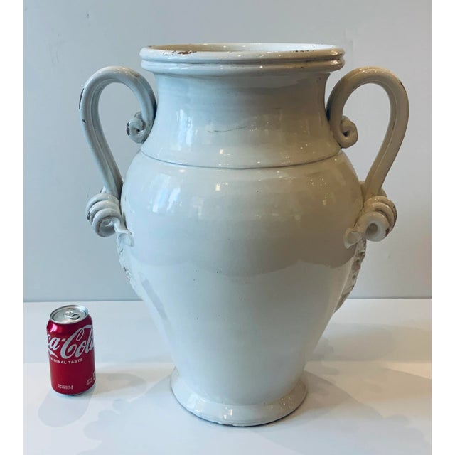 Transitional Large Italian White Glaze Pottery Vase For Sale - Image 4 of 6