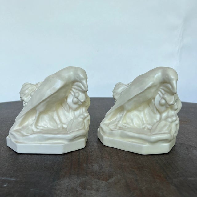 Pair of ceramic crow bookends made by Rookwood Pottery