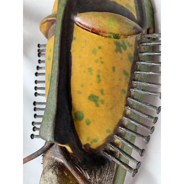 Mustard Alvino Bagni Italian Pottery Tribal Mask Sculpture For Sale - Image 8 of 13
