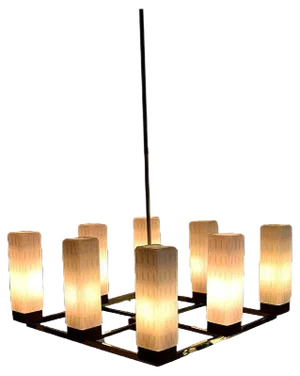 Mid-Century Modern Brass, Teak and Glass Ceiling Lamp from Kaiser Idell / Kaiser Leuchten
