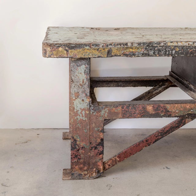 Mid 20th Century Mid 20th Century Metal Clad Wood + Steel Industrial Table For Sale - Image 5 of 7