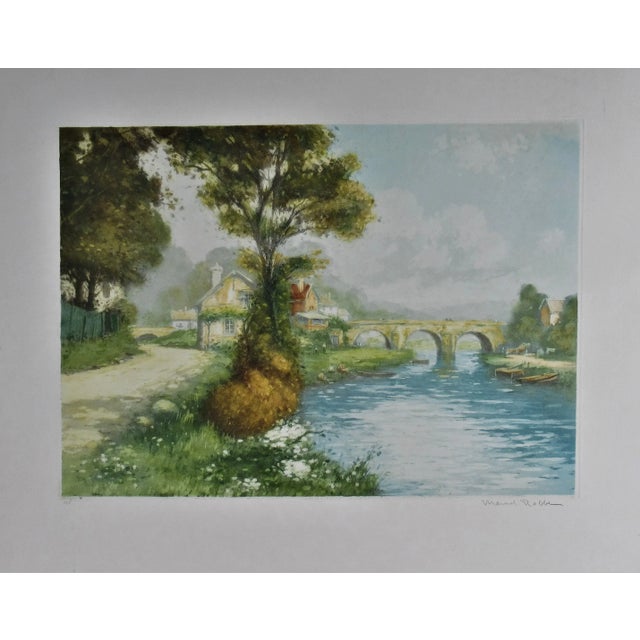 Paint Manuel Robbe, Landscape with River and Bridge, Circa 1930 For Sale - Image 7 of 7