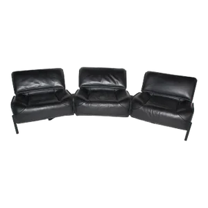 Cassina Veranda Black Leather Sofa by Vico Magistretti 1st Edition