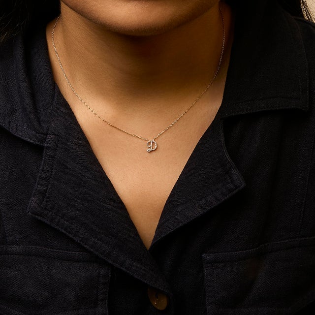 10K Yellow Gold Diamond Accent "D" Initial Script Style Pendant Necklace For Sale - Image 4 of 5