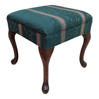 Late 20th Century Queen Ann Style Upholstered Mahogany Ottoman For Sale