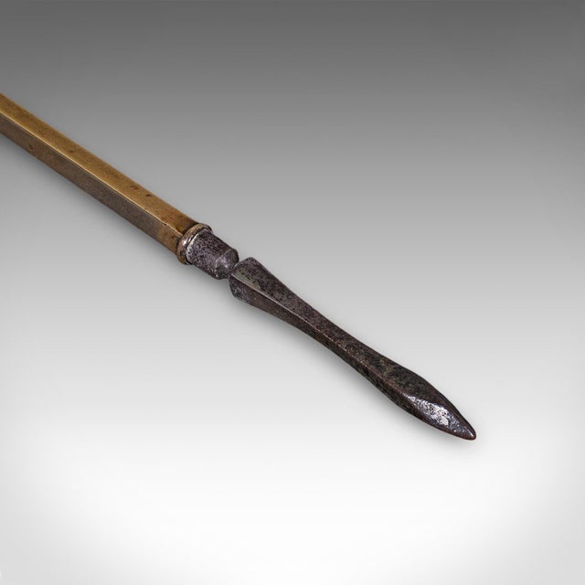 Trio of Antique Fireside Tools, English, Brass, Poker, Tongs, Shovel, Victorian For Sale - Image 11 of 12