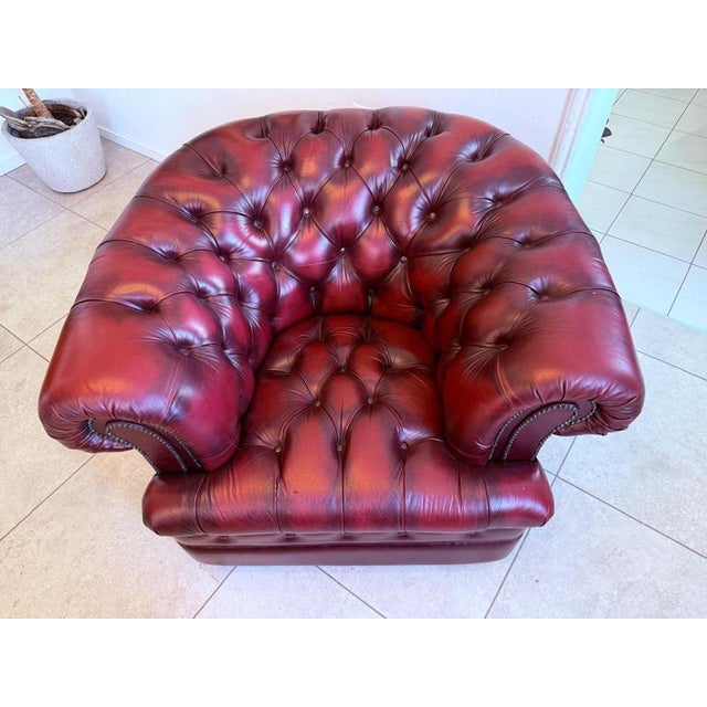 Oxblood Red Chesterfield Club Lounge Chair For Sale - Image 9 of 12