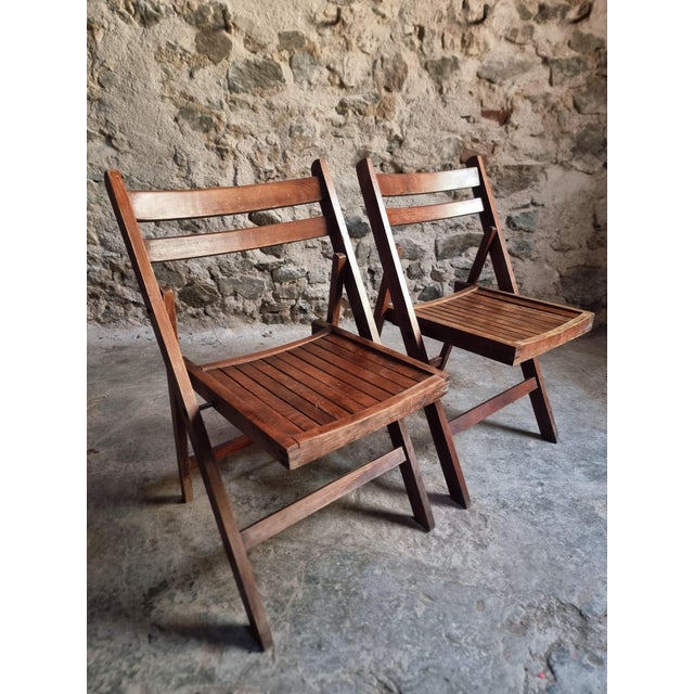 Vintage French Beech Wood Folding Chairs, 1970s, Set of 2 For Sale - Image 10 of 12