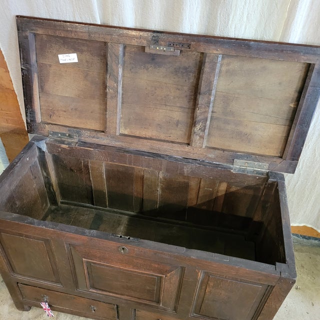 Brown 18th Century Period Oak Mule Chest/Trunk With Paneled Front and 2 Drawer Base For Sale - Image 8 of 12