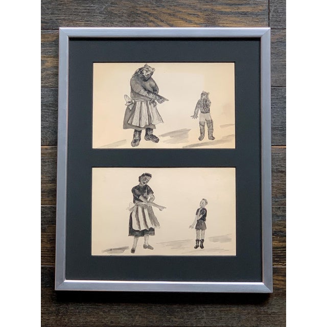 Bears and Humans - A Framed Series of Odd & Disturbing Pen & Ink Drawings - A Set of 10 For Sale - Image 11 of 12