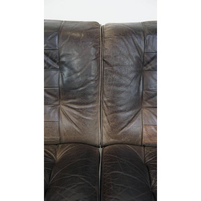 Vintage Gray Leather Sofa Elements and Ottoman, Set of 4 For Sale - Image 10 of 18