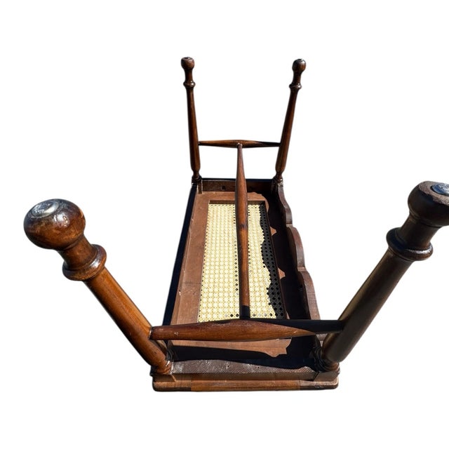 Antique Victorian Pre-1930 Caned Bench Woven Cane Seat Piano Hall Bench Wood For Sale - Image 17 of 18