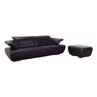 Avanti 3-Seater Sofa and Ottoman in Purple Leather from Koinor, Set of 2 For Sale