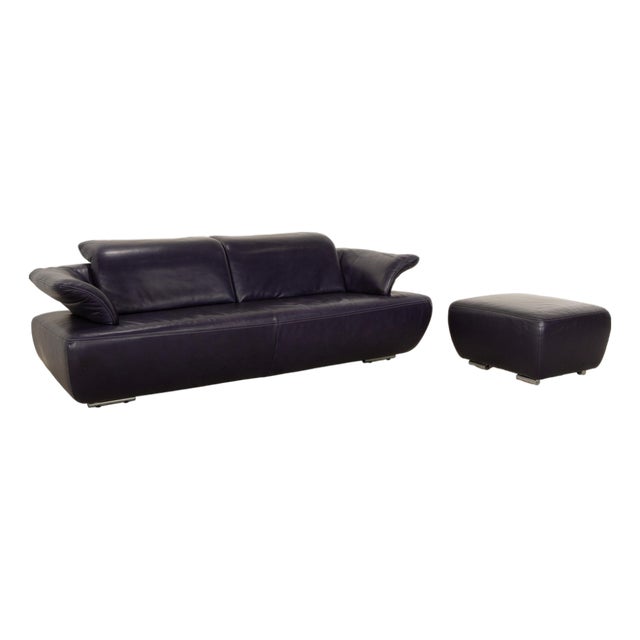 Avanti 3-Seater Sofa and Ottoman in Purple Leather from Koinor, Set of 2 For Sale
