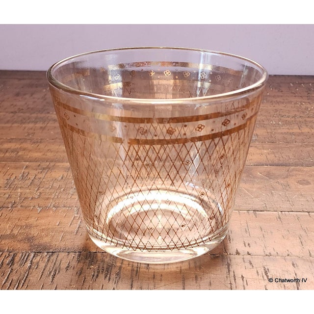 Mid-Century Modern Vintage Glass With Gold Design Mid Century Ice Bucket, 1950s For Sale - Image 3 of 6