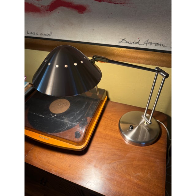 This item is a Vintage Tensor Pittsburgh Collection dimmable halogen desk lamp (Model LT627-12) made from brushed steel....
