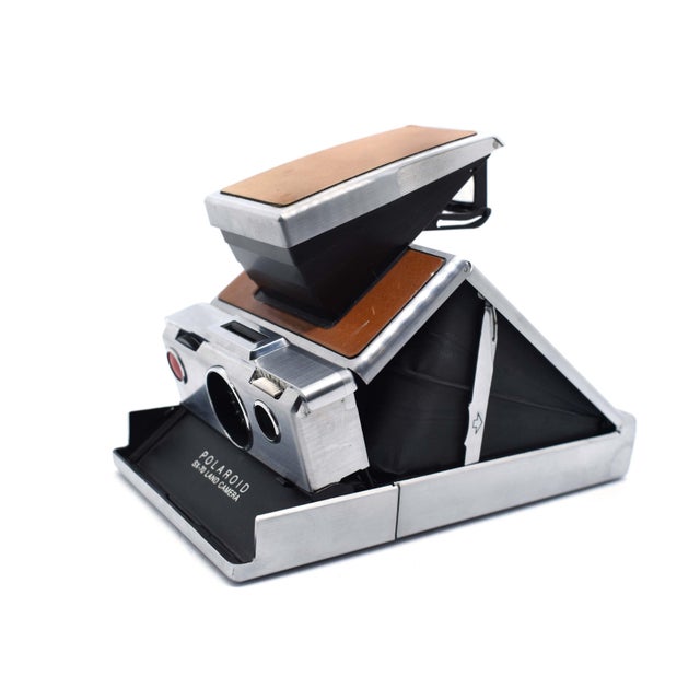 Mid-Century Modern Original Mid-Century Polaroid Sx-70 Land Folding Camera With Tan Leather and Chrome Finish For Sale - Image 3 of 11