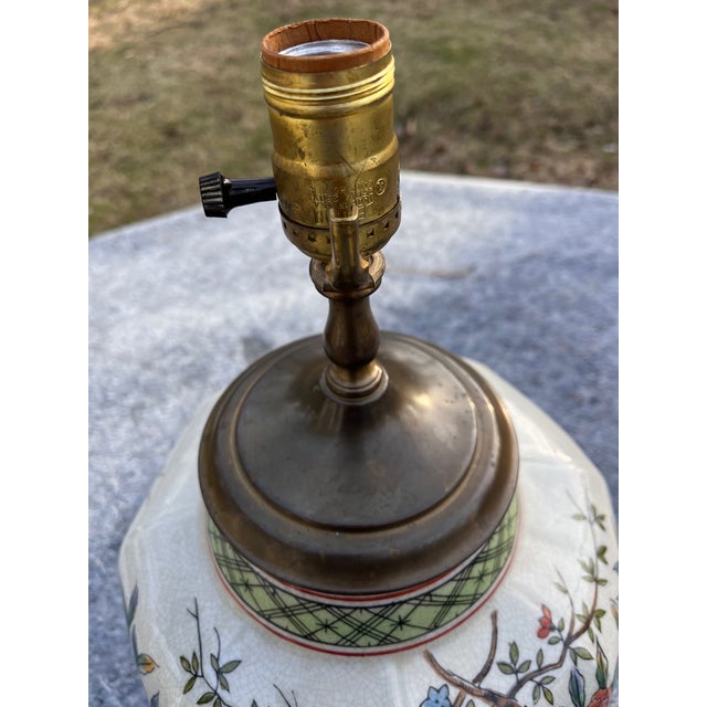 Wood Asian Chinoiserie Table Lamp W Bird and Floral Motif For Sale - Image 7 of 9