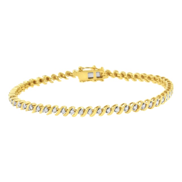 10K Yellow Gold Plated .925 Sterling Silver 1/2 Cttw 2-Prong Set Diamond S Link Tennis Bracelet (I-J Color, I3 Clarity)- 7.25" For Sale