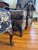 Queen Anne Late 20th Century Traditional Blue & Khaki Damask Armchair and Matching Footstool Set For Sale - Image 3 of 3
