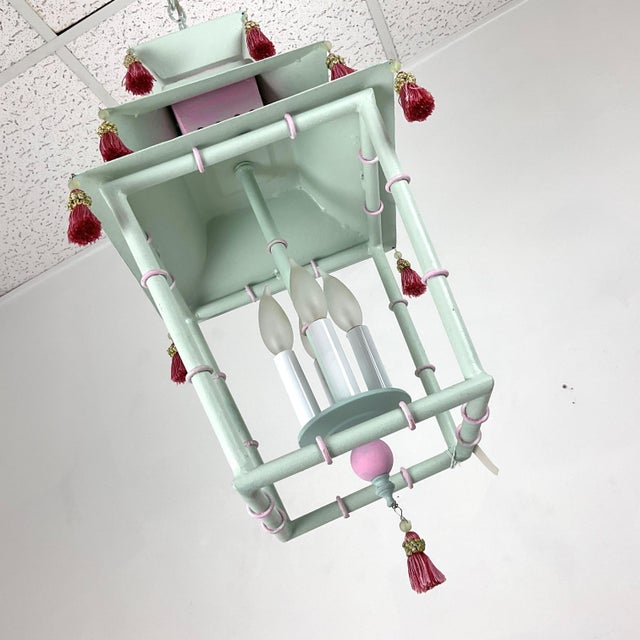 1960s 1960s Painted Metal Pagoda Lantern With Silk Tassels For Sale - Image 5 of 8
