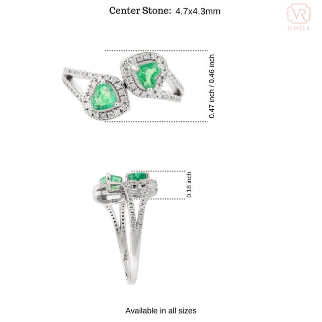 Green 18k Authentic Heart Cut Emerald Wrap Around Finger Ring Size 7 For Sale - Image 8 of 12