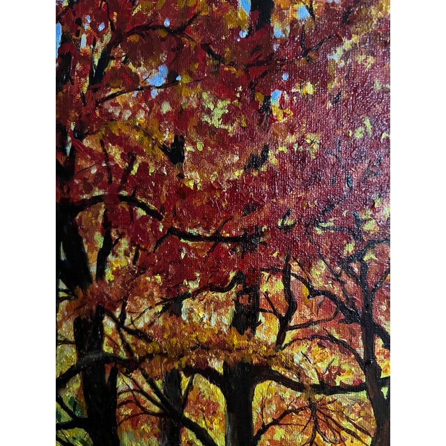 Orange Inspired by Steve Schaaf’s Autumn Bridge Reflections Original Oil Painting For Sale - Image 8 of 11