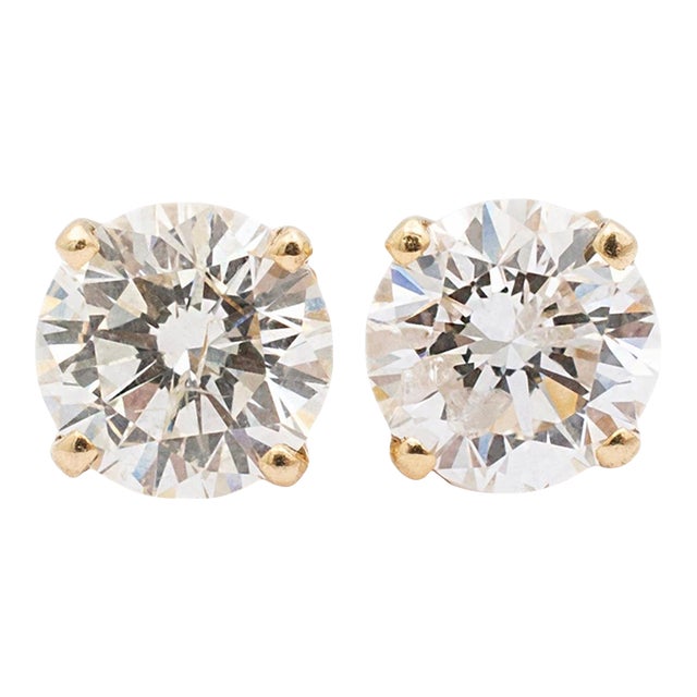 Ladies 14K Yellow Gold 1.80CT Diamond Push Back Stud Earrings For Sale