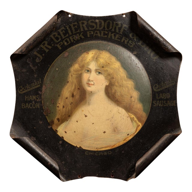 Early 1900s J. R. Beiersdorf & Co. Advertising Tin Sign With Rolled Edges For Sale