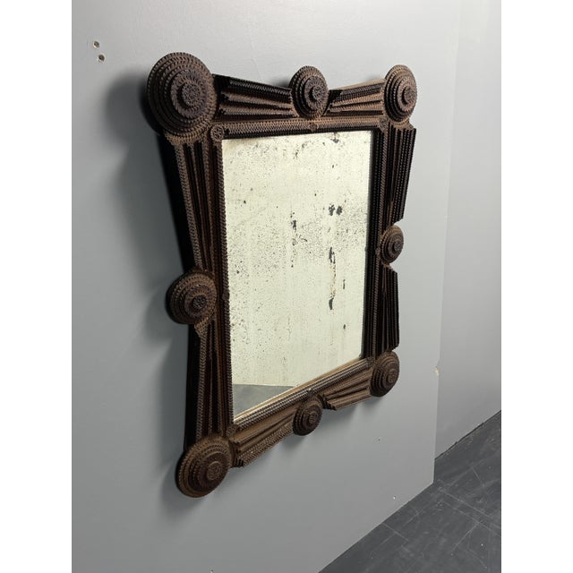 Antique Tramp Art Mirror with Carved Rosettes, Original Distressed Glass, Early 20th Century, Austria (we've kept Austria...