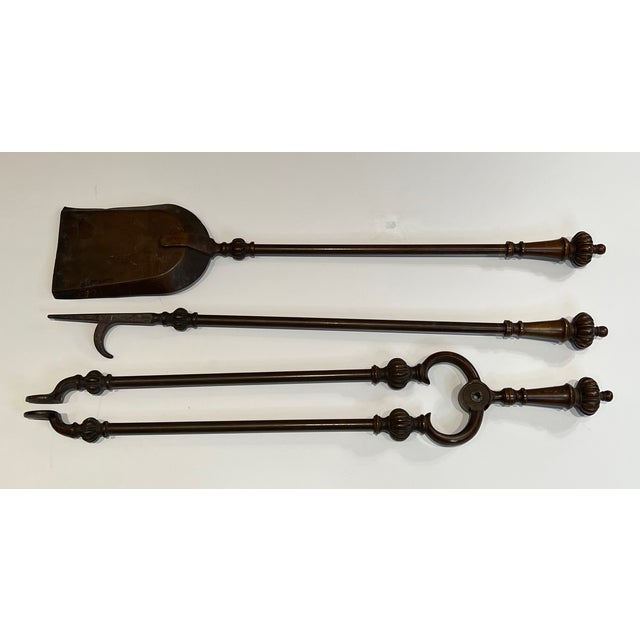 Rare 19th Century Cast Bronze Fireplace Tools Set of 3 Pieces For Sale - Image 14 of 17