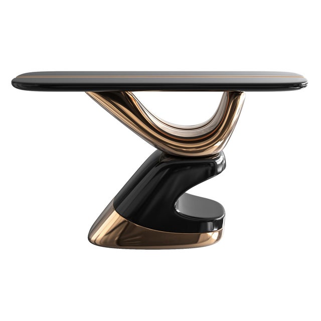 Art Deco "Respiro" Console With Bronze and Stainless Steel, Handmade For Sale - Image 3 of 9