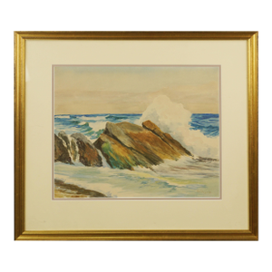 Mid Century Crashing Surf on Rocks Seascape by Margaret Esther Rogers