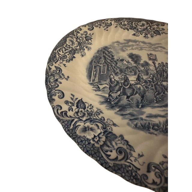 Mid 20th Century Vintage Blue and White Ironstone Plate Titled 'Coaching Scenes' by Johnson Brothers For Sale - Image 5 of 11