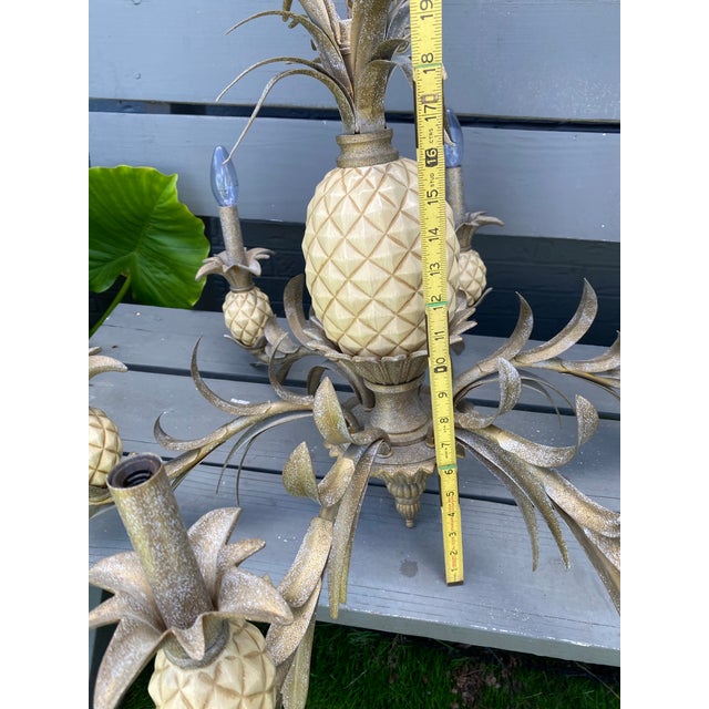 Vintage 1980s Quoizel Pineapple Tole Chandelier, Featuring a Large Central Ceramic Pineapple For Sale - Image 11 of 12