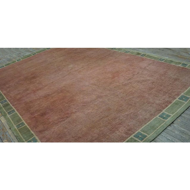 Art Nouveau 1930s Pink-Rose Open Field Antique Austrian Art Nouveau Vienna Werkstatte Rug 9'4" X 13'6" Knotted Wool Carpet For Sale - Image 3 of 11
