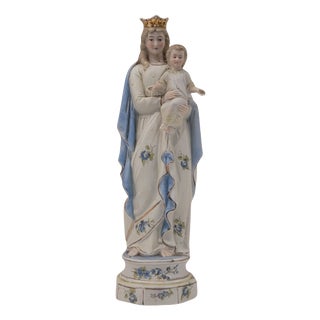 Biscuit Porcelain Virgin with Child Figure, Germany, 1920s For Sale