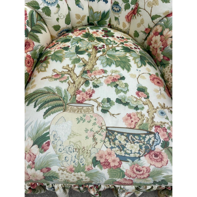 Vintage Hickory Chair Tufted Lounge Chair on Casters in Botanical Print For Sale - Image 9 of 17